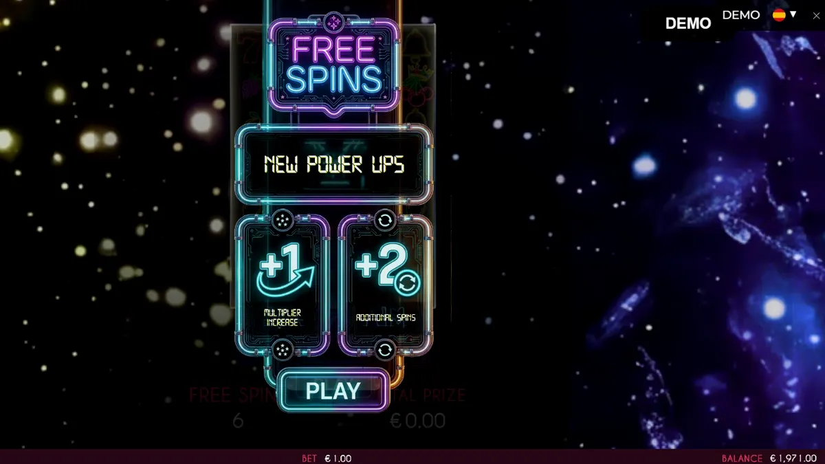 Interface neon e futurista do slot Turbo Fortune Cherryways com frutas brilhantes