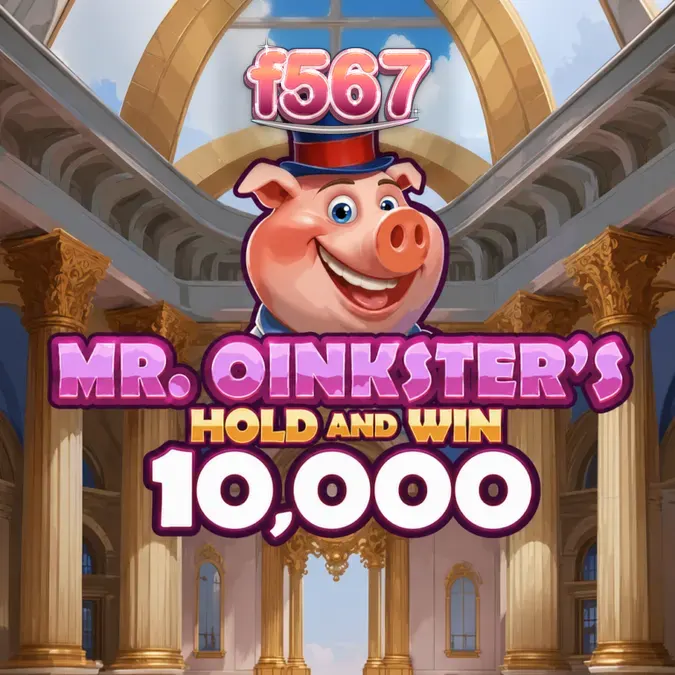 Interface do jogo Mr. Oinkster’s Hold & Win 10,000 com símbolos de porquinhos e moedas