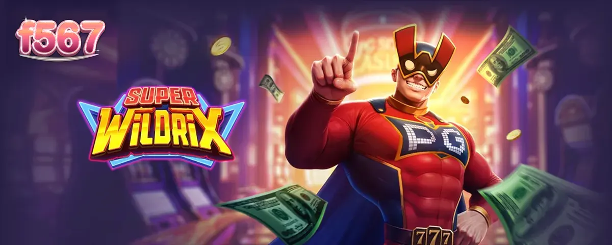 Interface do jogo Super Wildrix com tema de super-herói e luzes neon